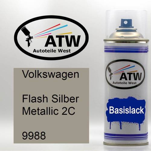 Volkswagen, Flash Silber Metallic 2C, 9988: 400ml Sprühdose, von ATW Autoteile West.